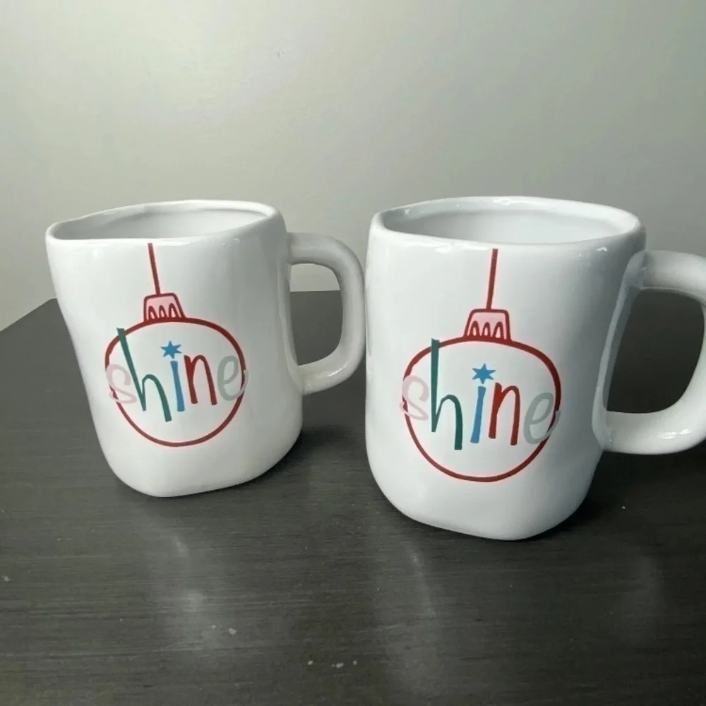 PIER 1 Set Of Two SHINE Holiday Christmas Ornament Coffee Cup Mug NWT, Retired
